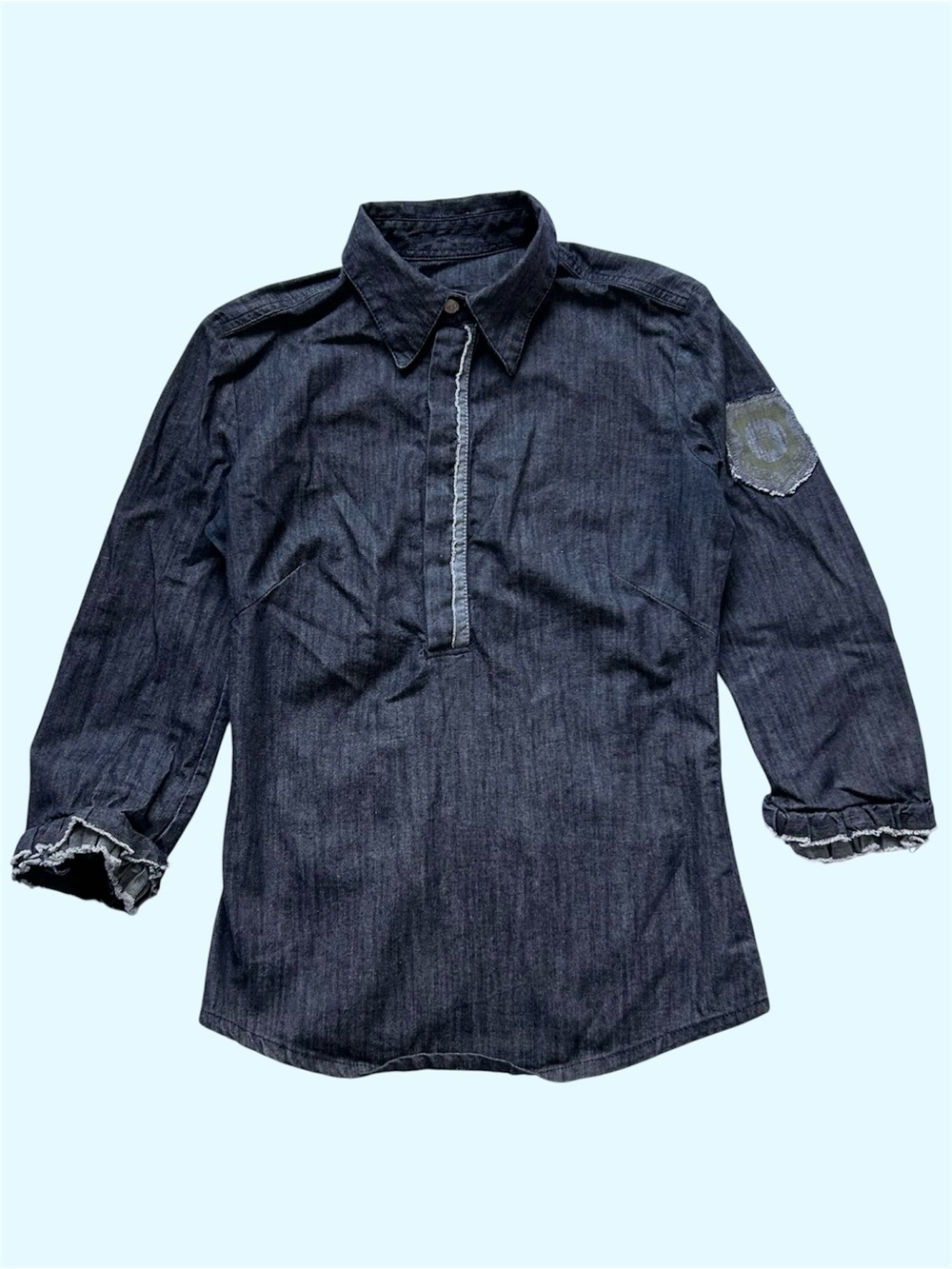 Y2K Diesel Open Back Frayed Ruffled Denim Button Tunic Top Indigo Medium